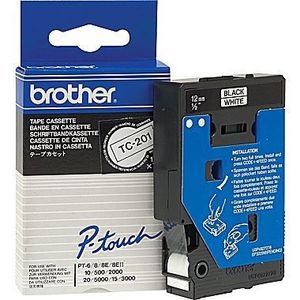 Brother TC-201, 12mm x 7, 7m, fekete nyomtatás / fehér alapon, eredeti szalag kép