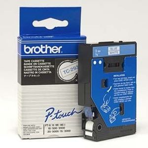 Brother TC-293, 9mm x 7, 7m, kék nyomtatás / fehér alapon, eredeti szalag kép