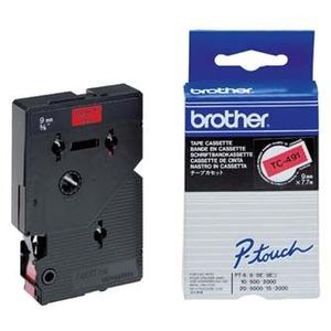 Brother TC-491, 9mm x 7, 7m, fekete nyomtatás / piros alapon, eredeti szalag kép