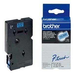 Brother TC-591, 9mm x 7, 7m, fekete nyomtatás / kék alapon, eredeti szalag kép