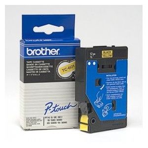 Brother TC-601, 12mm x 7, 7m, fekete nyomtatás / sárga alapon, eredeti szalag kép