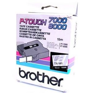Brother TX-141, 18mm x 8m, fekete nyomtatás / átlátszó alapon, eredeti szalag kép