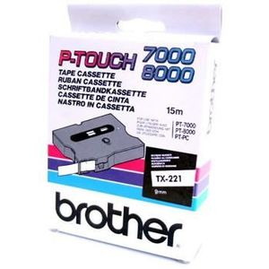 Brother TX-221, 9mm x 8m, fekete nyomtatás / fehér alapon, eredeti szalag kép