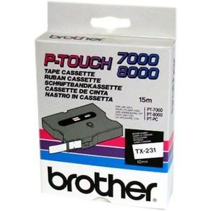 Brother TX-231, 12mm x 15m, fekete nyomtatás / fehér alapon, eredeti szalag kép