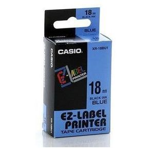 Casio XR-18BU1, 18mm x 8m, fekete nyomtatás / kék alapon, eredeti szalag kép