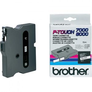 Brother TX-211, 6mm x 15m, fekete nyomtatás / fehér alapon, eredeti szalag kép