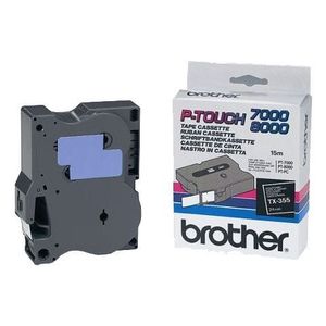 Brother TX-355, 24mm x 15m, fehér nyomtatás / fekete alapon, eredeti szalag kép