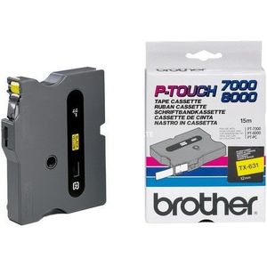Brother TX-631, 12mm x 15m, fekete nyomtatás / sárga alapon, eredeti szalag kép