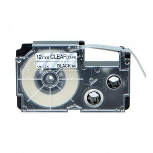 Utángyártott szalag Casio XR-12X1, 12mm x 8m fekete nyomtatás / átlátszó alapon kép