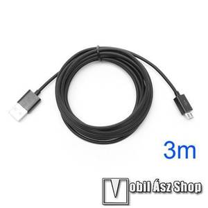 Adatátviteli kábel / USB töltő - microUSB 2.0, 3m hosszú - FEKETE kép