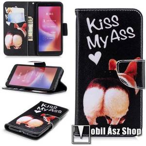 Notesz / mappa tok - Kiss My Ass MINTÁS - oldalra nyíló, rejtett mágneses záródás, belső zseb, asztali tartó funkció, szilikon belső - Xiaomi Redmi 6 kép