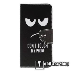 Notesz / mappa tok - Do Not Touch My Phone MINTÁS - oldalra nyíló, rejtett mágneses záródás, belső zseb, asztali tartó funkció, szilikon belső - SAMSUNG SM-A750F Galaxy A7 (2018) kép