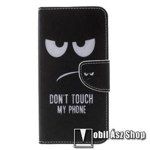 Notesz / mappa tok - Do Not Touch My Phone MINTÁS - oldalra nyíló, rejtett mágneses záródás, belső zseb, asztali tartó funkció, szilikon belső - APPLE iPhone Xr kép