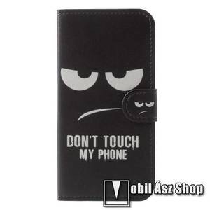 Notesz / mappa tok - Do Not Touch My Phone MINTÁS - oldalra nyíló, rejtett mágneses záródás, belső zseb, asztali tartó funkció, szilikon belső - SAMSUNG Galaxy J3 (2018) kép