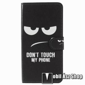 Notesz / mappa tok - Do Not Touch My Phone MINTÁS - oldalra nyíló, rejtett mágneses záródás, belső zseb, asztali tartó funkció, szilikon belső - SAMSUNG SM-J400F Galaxy J4 (2018) kép