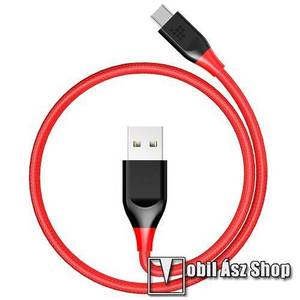 TRONSMART adatátviteli kábel / USB töltő - USB 3.1 Type C, 1m, szövettel bevont, adatátviteli funkció is! - PIROS kép