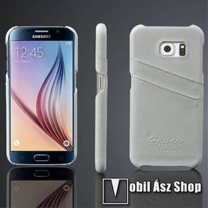 Műanyag védő tok / valódi bőr hátlap - FEHÉR - bankkártya tartó zsebekkel - SAMSUNG SM-G920 Galaxy S6 kép