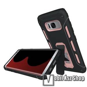 OTT! SHOCK STAND műanyag védő tok / hátlap - FEKETE / RÓZSASZÍN - szilikon belső, kitámasztható - ERŐS VÉDELEM! - SAMSUNG SM-G950 Galaxy S8 kép