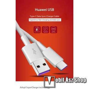 HUAWEI SuperCharge adatátviteli kábel és USB töltővezeték - USB / Type-C, 1m, 5A töltőáram átvitelére képes! - FEHÉR - GYÁRI kép
