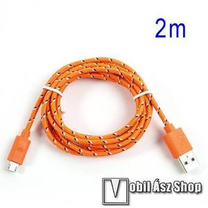 Adatátviteli kábel / USB töltő - microUSB 2.0, 2m hosszú, 1A - NARANCS kép
