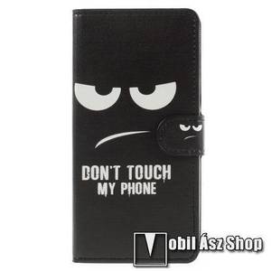 Notesz / mappa tok - Do Not Touch My Phone MINTÁS - oldalra nyíló, rejtett mágneses záródás, belső zseb, asztali tartó funkció, szilikon belső - Lenovo K8 Note kép