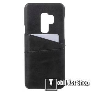 Műanyag védő tok / hátlap - műbőr borítás, bankkártyatartó zsebekkel - FEKETE - SAMSUNG SM-G965 Galaxy S9+ kép