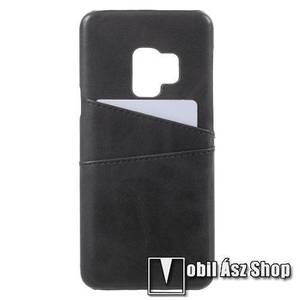 Műanyag védő tok / hátlap - műbőr borítás, bankkártyatartó zsebekkel - FEKETE - SAMSUNG SM-G960 Galaxy S9 kép