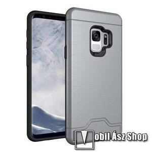 OTT! Brush Card műanyag védő tok / hátlap - SZÜRKE - szálcsiszolt mintázat, kitámasztható, bankkártya tartó - ERŐS VÉDELEM! - SAMSUNG SM-G960 Galaxy S9 kép