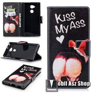 Notesz / mappa tok - Kiss My Ass MINTÁS - oldalra nyíló, rejtett mágneses záródás, belső zseb, asztali tartó funkció, szilikon belső - Sony Xperia XA2 Ultra kép