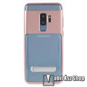 Műanyag védő tok / átlátszó hátlap - szilikon szegély, kitámasztható - ROSE GOLD - SAMSUNG SM-G965 Galaxy S9+ kép