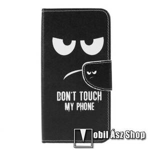 Notesz / mappa tok - Do Not Touch My Phone MINTÁS - oldalra nyíló, rejtett mágneses záródás, belső zseb, asztali tartó funkció, szilikon belső - SAMSUNG SM-M205F Galaxy M20 kép