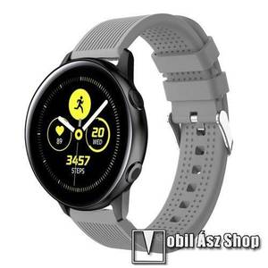 Okosóra szíj - szilikon, csíkos textúra mintás - SZÜRKE - 128mm+ 85mm hosszú, 20mm széles, 135-215mm csuklóméretig ajánlott - SAMSUNG Galaxy Watch 42mm / Xiaomi Amazfit GTS / SAMSUNG Gear S2 / HUAWEI Watch GT 2 42mm / Galaxy Watch Active / Active 2 kép