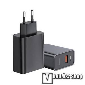 BASEUS hálózati töltő USB / Type C aljzattal - Quick Charge 3.0, PD3.0, 30W, USB aljzat 4.5V/5A; 5V/4.5A; 9V/3A; 12V/2.5A; Type-C aljzat 5V/3A; 9V/3A; 12V/2.5A; 15V/2A; 20V/1.5A - FEKETE - GYÁRI kép