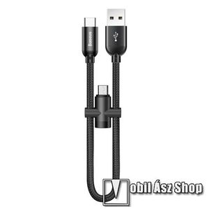 BASEUS U-shape adatátvitel adatkábel / USB töltő - USB / microUSB + Type-C adapter, 3 az 1-ben, 2, 4A, 23cm - FEKETE - GYÁRI kép