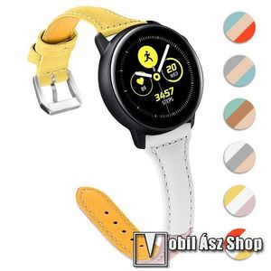 Valódi bőr okosóra szíj - 22mm széles, Tricolor - SAMSUNG Galaxy Watch 46mm / SAMSUNG Gear S3 Classic / SAMSUNG Gear S3 Frontier / Huawei Watch GT / Watch GT 2 46mm - SÁRGA / FEHÉR / RÓZSASZÍN kép