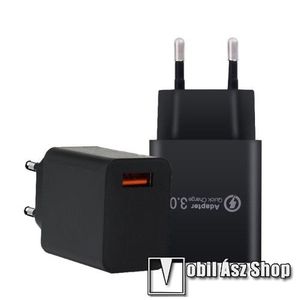 Hálózati töltő USB aljzattal - QC3.0 gyorstöltés támogatás, USB aljzat: 5V/3A, 9V/2A, 12V/1.5A - FEKETE kép