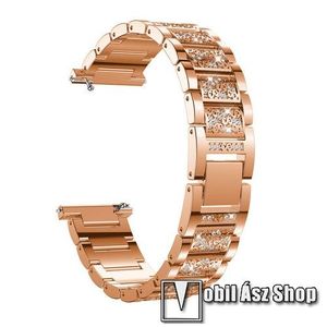 Okosóra szíj - ROSE GOLD - rozsdamentes acél, strassz köves minta, 163mm hosszú, 22mm széles - HUAWEI Watch GT / SAMSUNG Gear S2 (SM-R720) / HUAWEI Watch GT 2 46mm kép