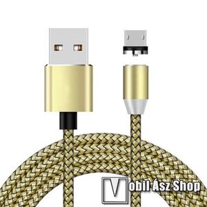 Mágneses USB töltő kábel - microUSB / USB, 1m, 2A, szövettel bevont, világít, CSAK TÖLTÉSRE ALKALMAS ADATÁTVITELRE NEM! - ARANY kép