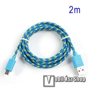 Adatátviteli kábel / USB töltő - microUSB 2.0, 2m hosszú, 1A - KÉK kép