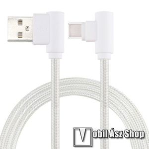 Adatátviteli kábel / USB töltő - USB Type-C, 90°-os derékszögű, 25cm hosszú, 2A, szövettel bevont - FEHÉR kép