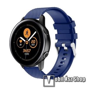 Okosóra szíj - szilikon, rombusz mintás - SÖTÉTKÉK - 130mm-től 200mm-es méretű csuklóig ajánlott, 90mm + 105mm hosszú, 20mm széles - SAMSUNG Galaxy Watch 42mm / Xiaomi Amazfit GTS / SAMSUNG Gear S2 / HUAWEI Watch GT 2 42mm / Galaxy Watch Active / Active 2 kép