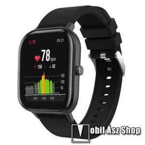 Okosóra szíj - szilikon, Twill mintás - FEKETE - 130mm+95mm hosszú, 20mm széles, 170-225mm átmérőjű csuklóméretig - SAMSUNG Galaxy Watch 42mm / Xiaomi Amazfit GTS / SAMSUNG Gear S2 / HUAWEI Watch GT 2 42mm / Galaxy Watch Active / Active 2 kép