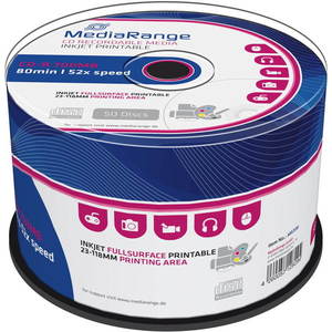 MediaRange CD-R Inkjet Printable Fullsurface 50db cakebox kép