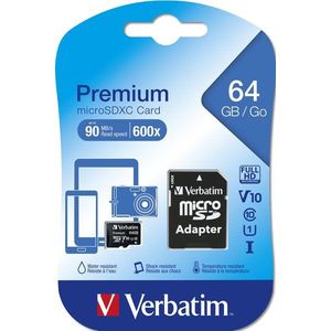 VERBATIM Premium microSDXC 64GB UHS-I V10 U1 + SD adapter kép