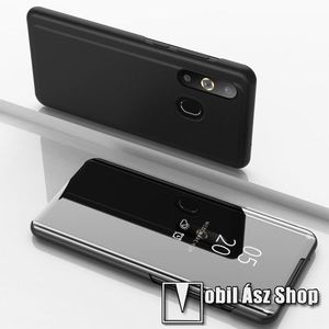 Notesz / flip tok - FEKETE - oldalra nyíló áttetsző tükrös flip cover, asztali tartó funkció, műanyag belső - SAMSUNG SM-G8870 Galaxy A8s kép