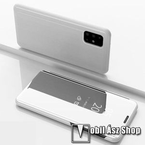 Notesz / flip tok - EZÜST - oldalra nyíló áttetsző tükrös flip cover, asztali tartó funkció, műanyag belső - SAMSUNG Galaxy A51 (SM-A515F) kép