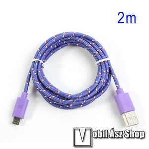 Adatátviteli kábel / USB töltő - microUSB 2.0, 2m hosszú, 1A - LILA kép