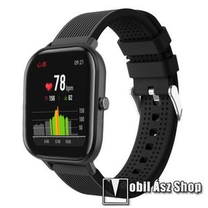 Okosóra szíj - szilikon, textúrált mintás - FEKETE - 85mm+127mm hosszú, 20mm széles, 135-205mm átmérőjű csuklóméretig - SAMSUNG Galaxy Watch 42mm / Xiaomi Amazfit GTS / SAMSUNG Gear S2 / HUAWEI Watch GT 2 42mm / Galaxy Watch Active / Active 2 kép