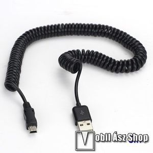 Adatátviteli kábel / USB töltő - miniUSB, nyújthatatlan hosszúság: 38cm, maxiumum 5m-ig nyújtható spirálkábel - FEKETE kép