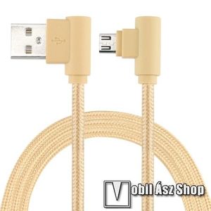 Adatátviteli kábel / USB töltő - microUSB, 90°-os derékszögű, 25cm hosszú, 2A, szövettel bevont - ARANY kép